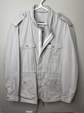 Vintage Mighty Mac Men’s Light Gray Field Jacket w Hidden Hood Out O' Gloucester